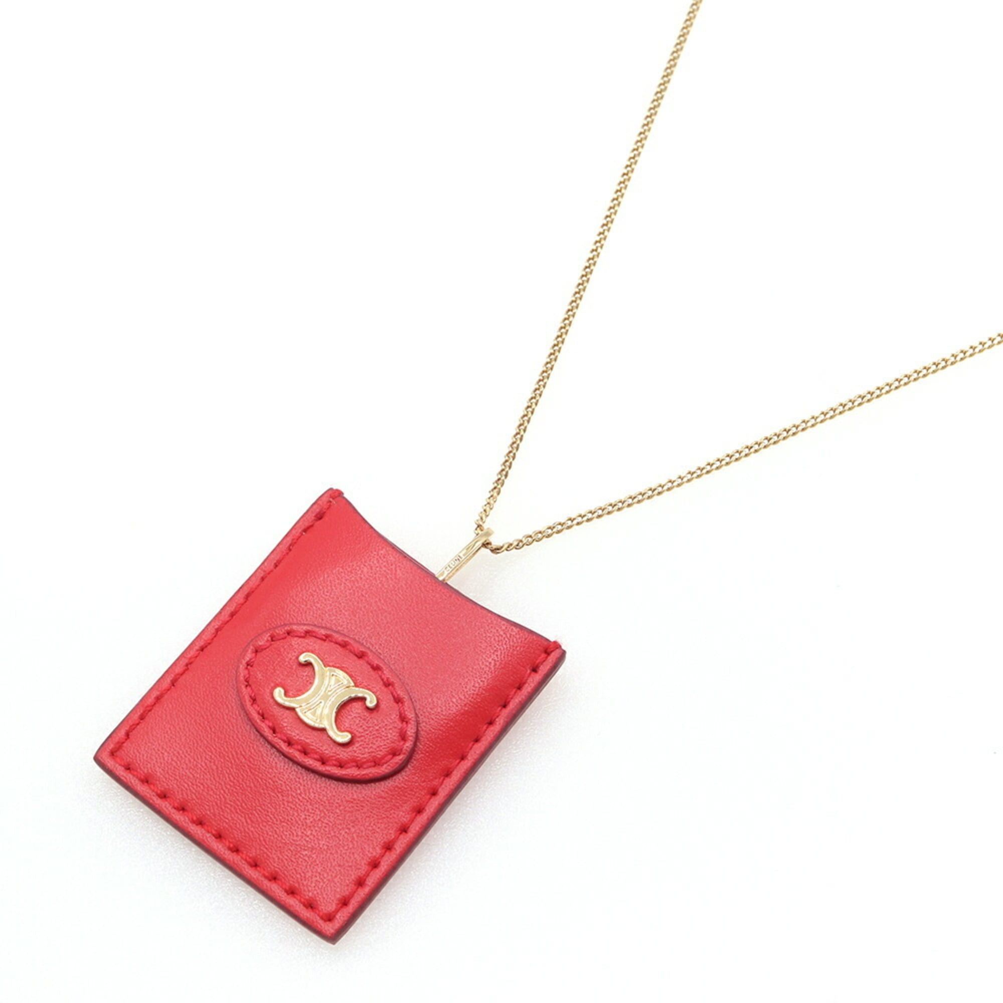 Celine Celine Triomphe Heart Mirror Pendant Necklace 46W633NCB.35RO Gold Red Metal Leather Long for Women CELINE Size ONE SIZE - 1 Thumbnail