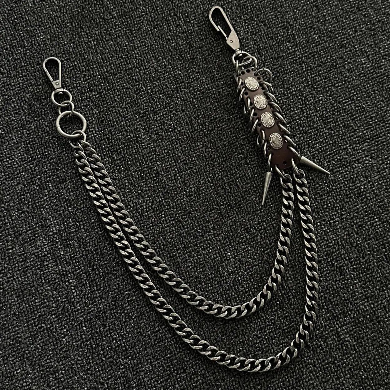 Jewelry Black Punk Wallet Chain with Studded Leather Detail Size ONE SIZE - 3 Thumbnail