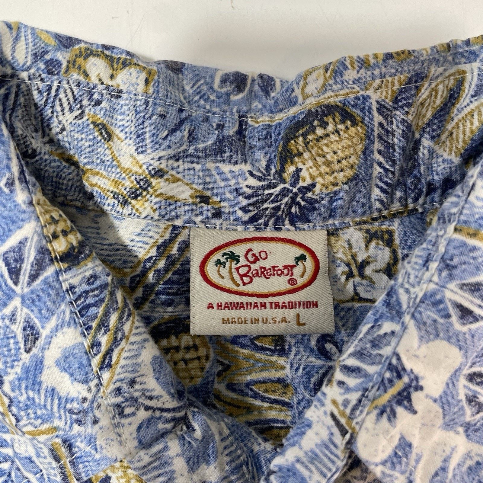 ALOHAS Go Barefoot Hawaiian Shirt Men’s Large Blue Pineapple Size US L / EU 52-54 / 3 - 2 Thumbnail