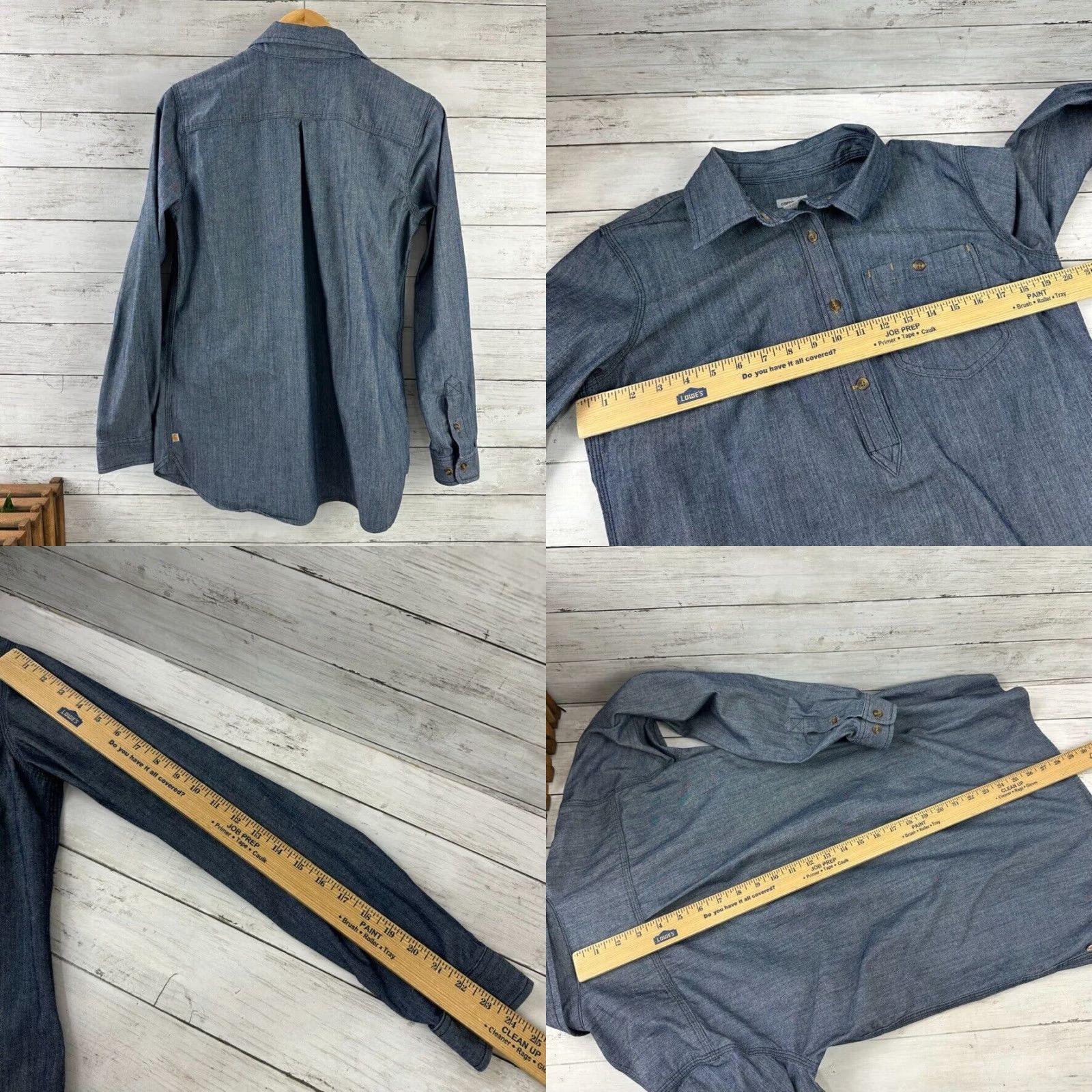 Carhartt VINTAGE Carhartt Shirt Women’s Medium Blue Long Sleeve 1/4 Button Pullover Chambray 100% Cotton Back in Style Mens? No. Size M / US 6-8 / IT 42-44 - 8 Thumbnail