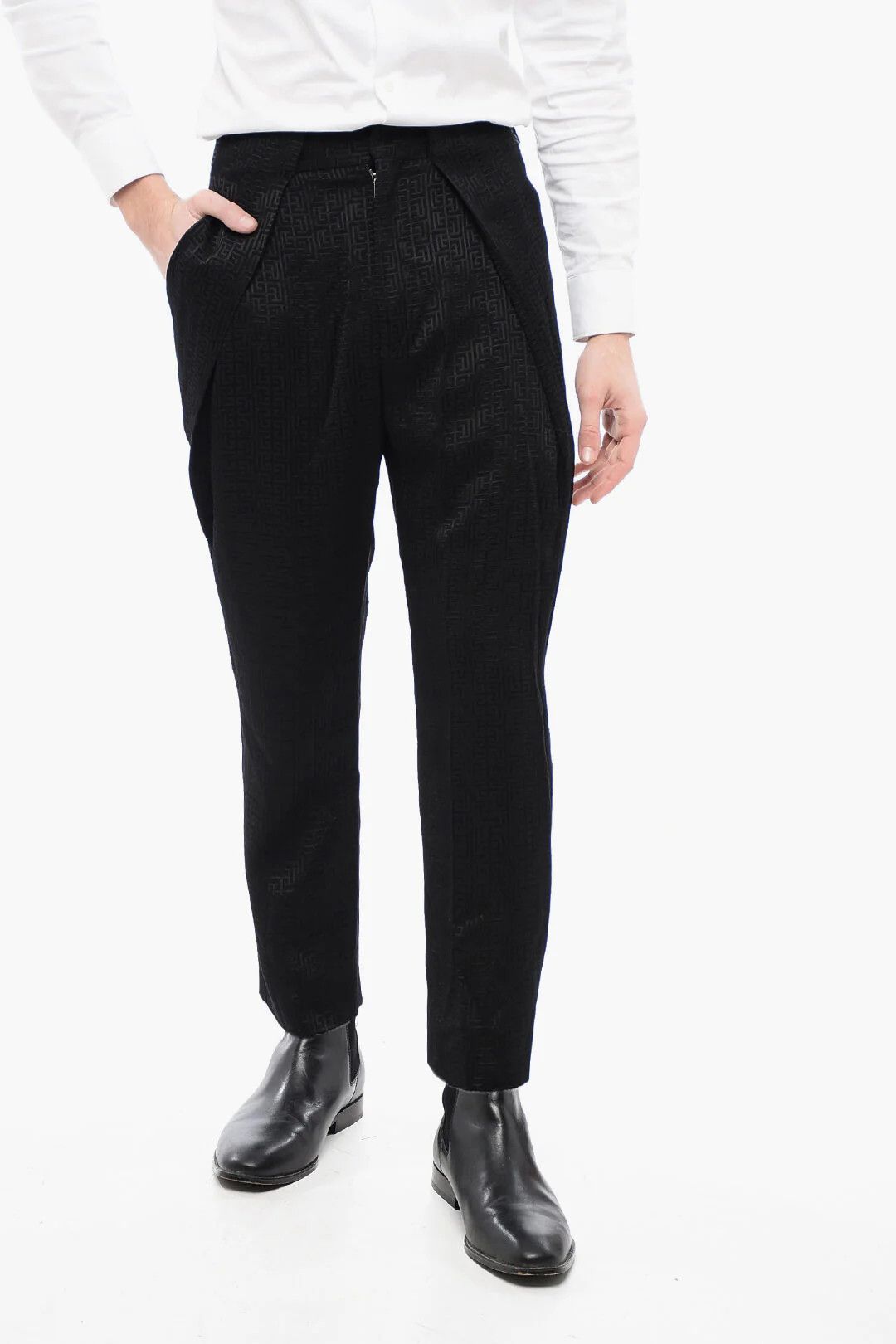 Balmain og1mm0326 Single-Pleat Jacquard Viscose Pant in Black Size US 30 / EU 46 - 1 Thumbnail