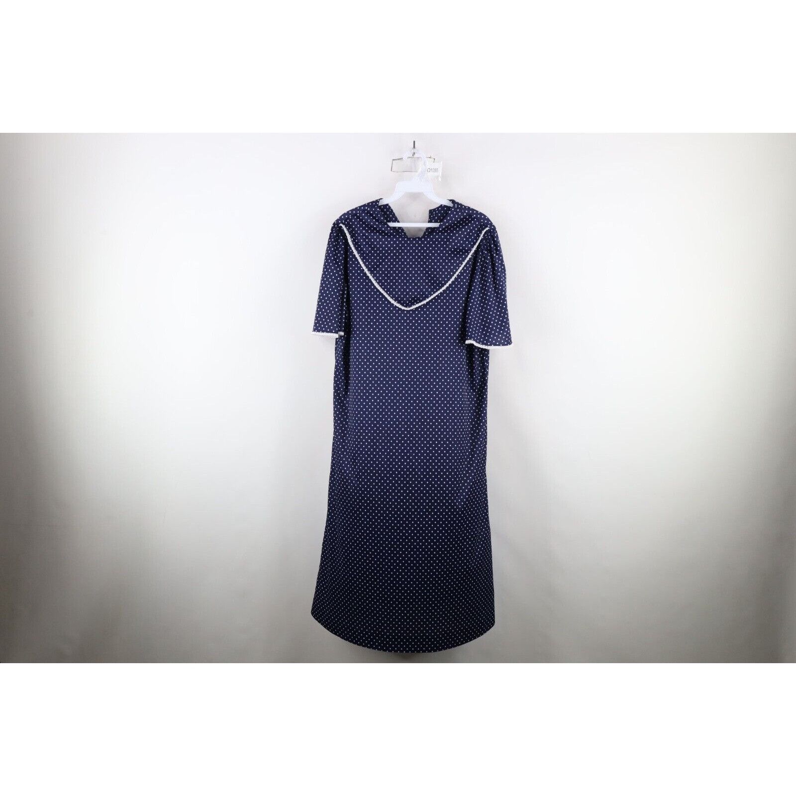 Vintage Vintage 70s Country Primitive Polka Dot Lace Trim Dress Size XXL / US 16-18 / IT 52-54 - 1 Thumbnail