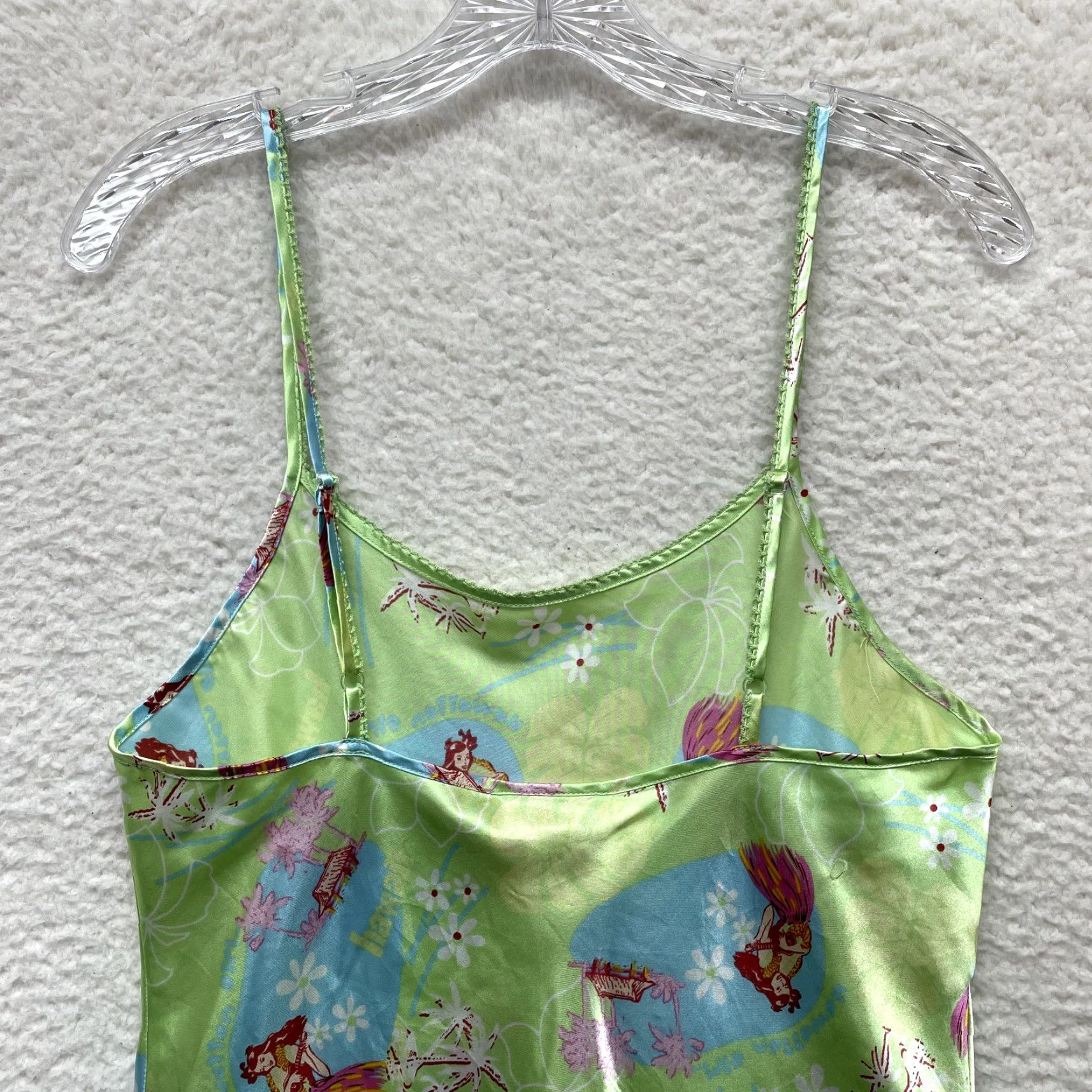 Vintage VINTAGE Y2K Slip Dress Medium Green Floral Satin Hawaiian Hoola Coconut Girl Mens Size M / US 6-8 / IT 42-44 - 3 Thumbnail