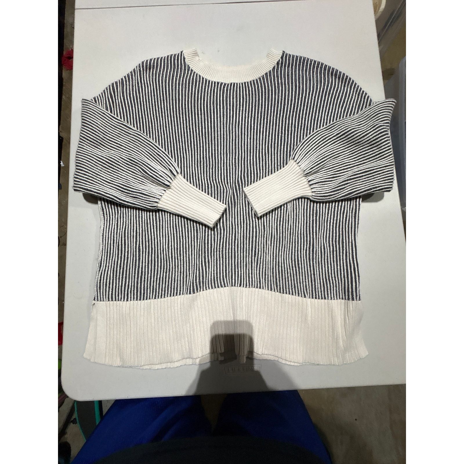 Loft LOFT Outlet Women’s XL Black & Cream Striped Knit Sweater Size XL / US 12-14 / IT 48-50 - 2 Thumbnail
