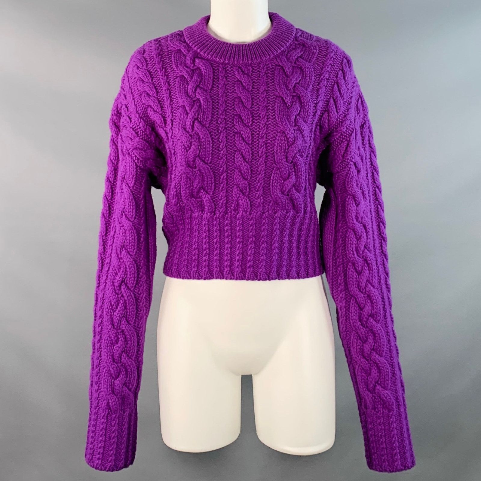 AMI Size S Purple Wool Cable Knit Crew Neck Sweater Size S / US 4 / IT 40 - 1 Thumbnail