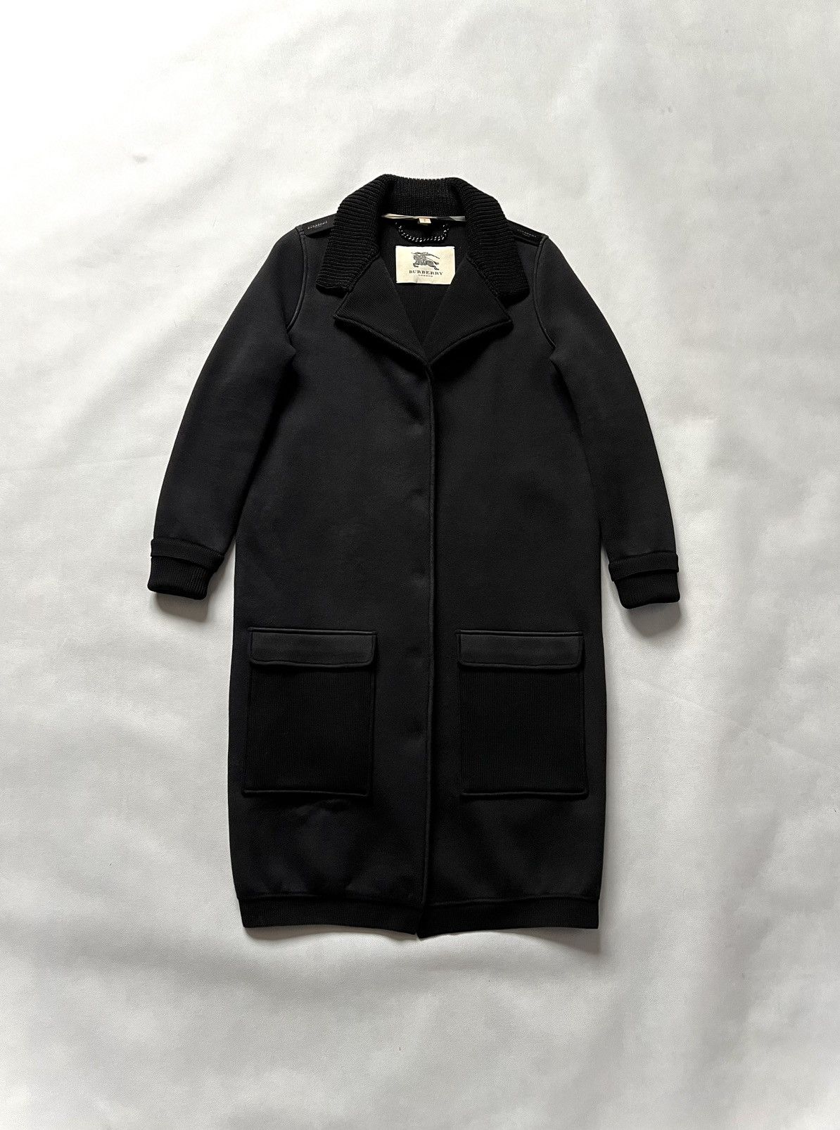 image of Burberry London Knit Black Long Coat Jacket, Women's (Size Small)
