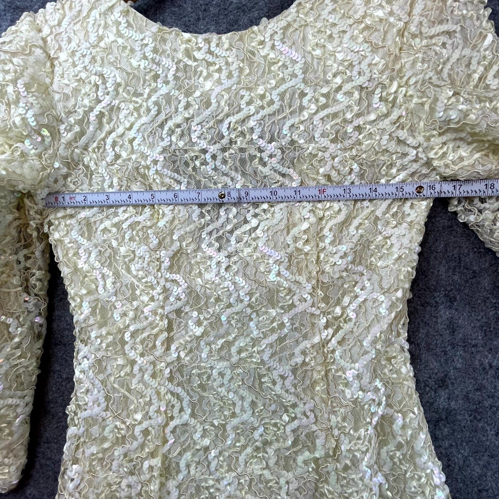 H&M VTG H&W Collections Dress 8 Ivory Sequin Lace Wedding Glam Size M / US 6-8 / IT 42-44 - 4 Thumbnail