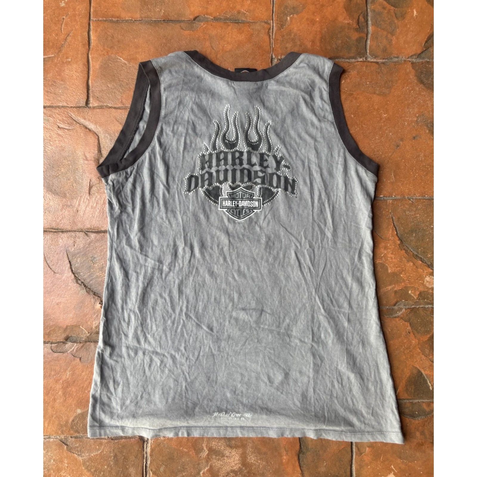 Harley Davidson VINTAGE Harley-Davidson Tank Top Sleeveless T-Shirt Women's 1X Gray Logo Rhinestone Size XL / US 12-14 / IT 48-50 - 2 Thumbnail
