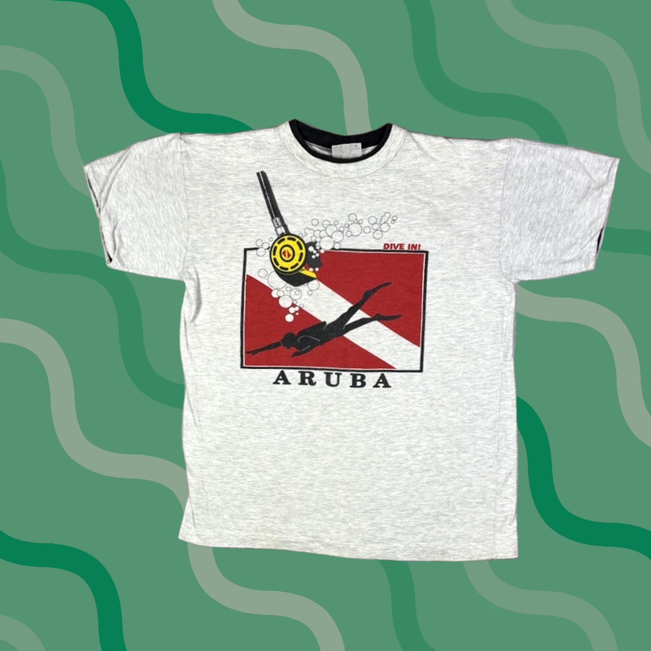 Santoni VINTAGE Aruba Scuba Diving T Shirt L Men Gray 90s 80s Fish Crew Neck Cotton Santo Short Sleeve Regular Pattern Animal Print Size US L / EU 52-54 / 3 - 1 Thumbnail