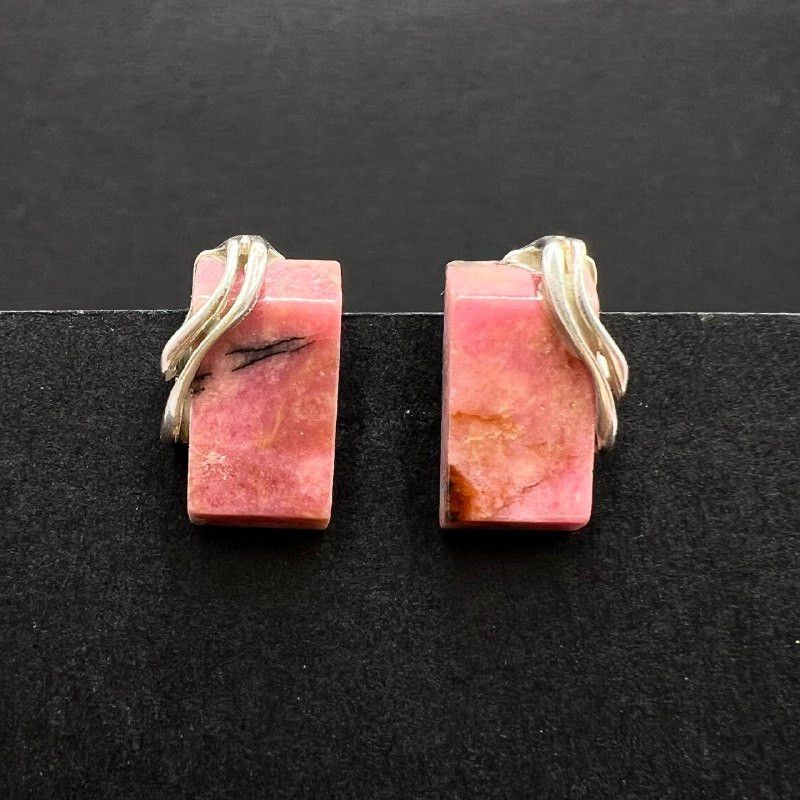 Sterling Silver Sterling Silver 925 Rhodonite Stud Earrings Handmade Size ONE SIZE - 7 Thumbnail