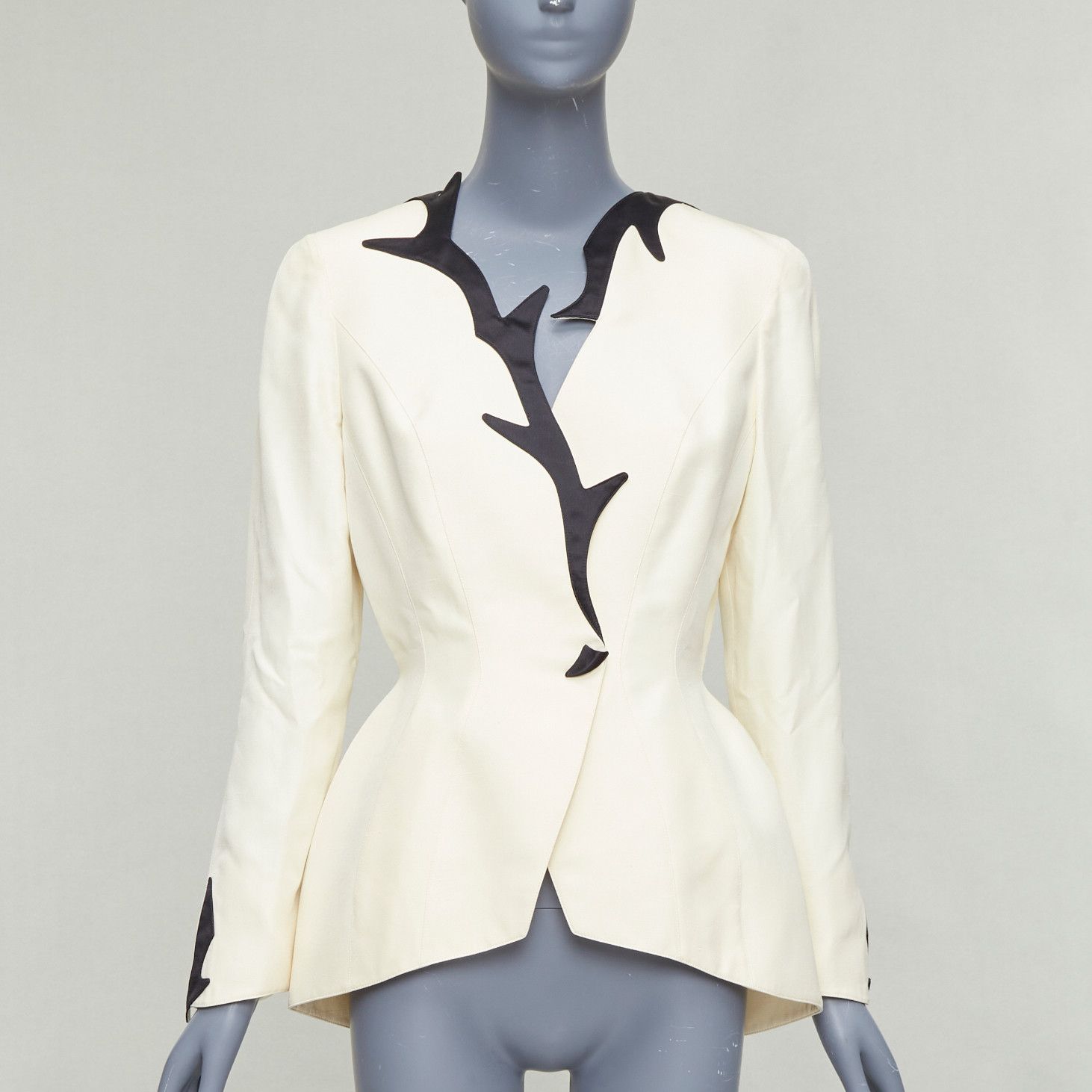 Thierry Mugler THIERRY MUGLER 1998 Vintage off white cotton bordered collar peplum blazer FR40 L Size S / US 4 / IT 40 - 1 Thumbnail