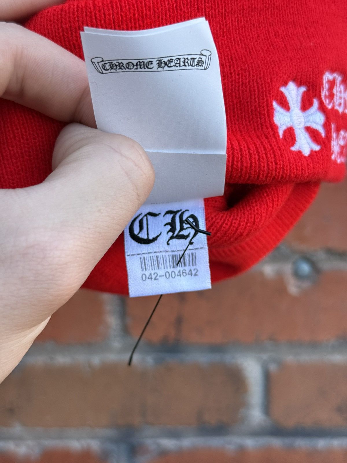 Chrome Hearts Red Chrome Hearts Front Logo Beanie Size ONE SIZE - 7 Thumbnail