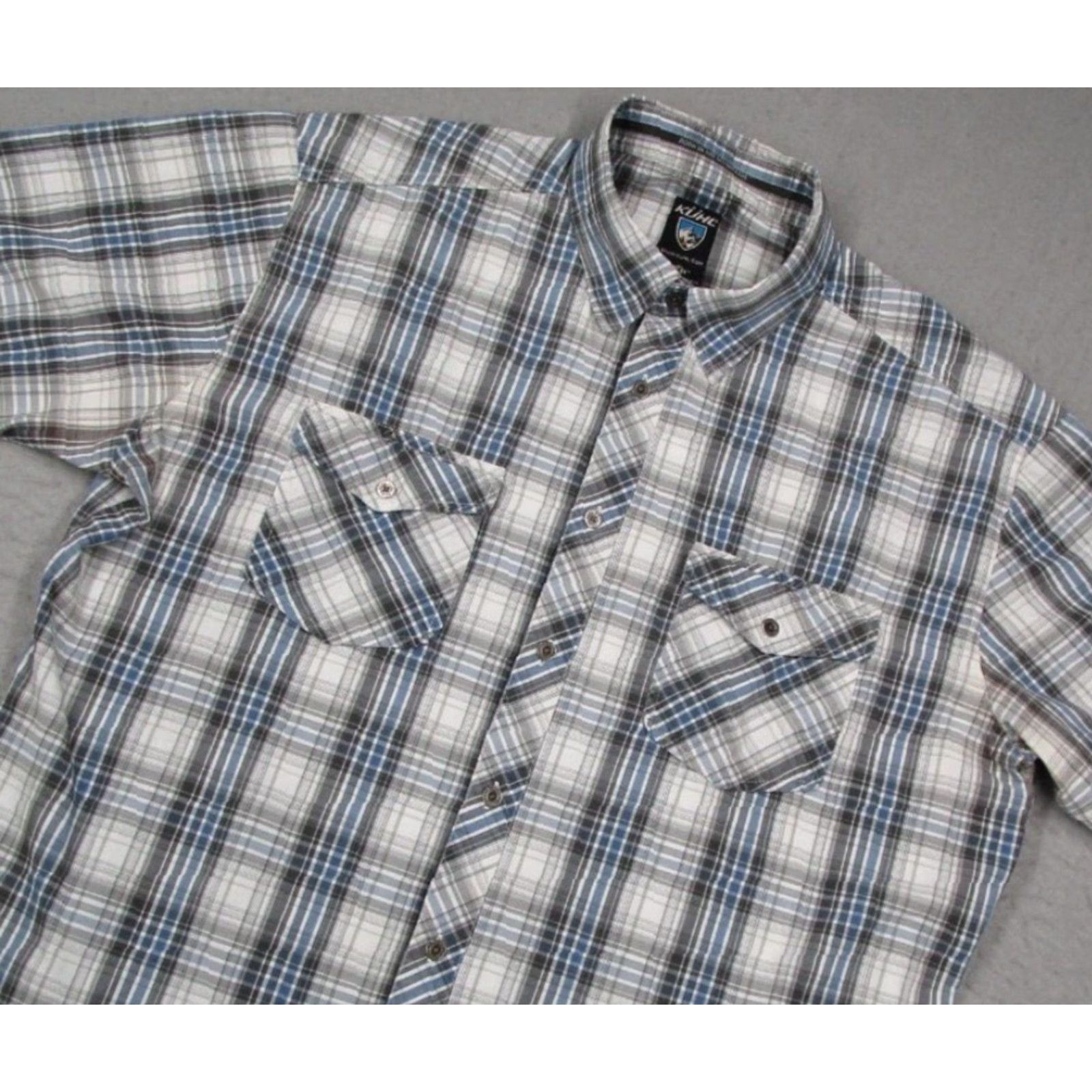 Vintage KUHL Shirt Men XL Blue Plaid Button-Up Short Sleeve SUNCEL Pocket Workwear Cotton Blend Classic Modern Bohemian Outdoor City Nature Size US XL / EU 56 / 4 - 2 Thumbnail