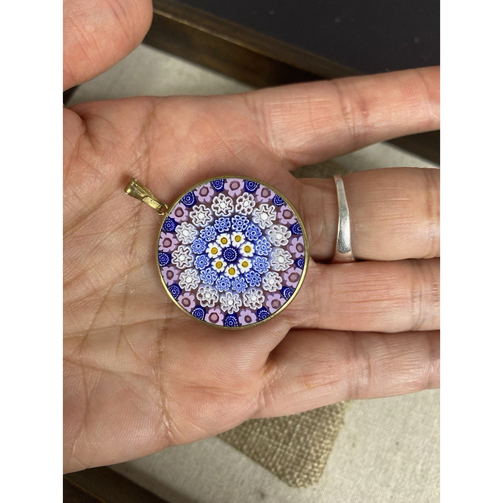 Vintage Vintage Marked 800 Silver Gold Vermeil Millefiori Pendant Size ONE SIZE - 9 Thumbnail