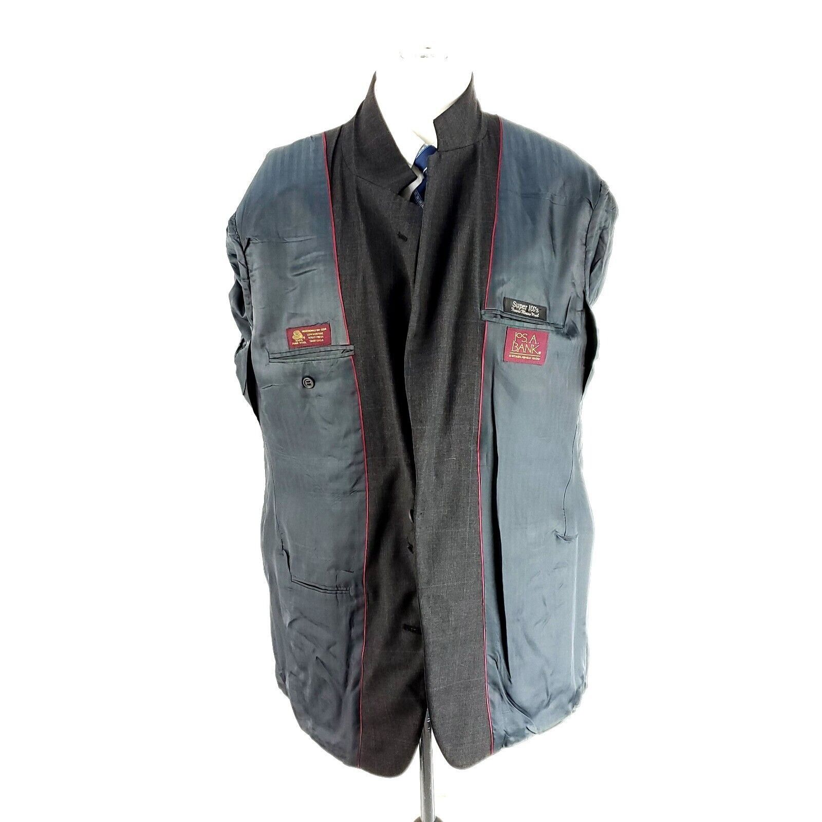 Jos. A. Bank Jos A Bank Gordon Wool 2 Button Blazer 42L Gray Plaid W/ Blu Size 42L - 10 Thumbnail