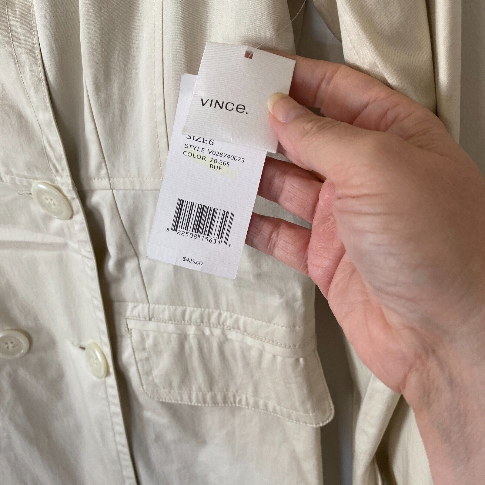 Vince NWT Vince Cream Fitted Utility Duster Jacket Sage Lining 6 Size M / US 6-8 / IT 42-44 - 9 Thumbnail