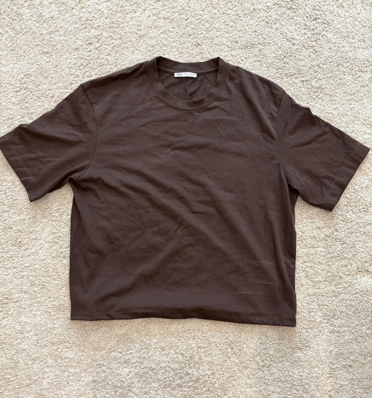 Zara Zara Chocolate Brown Cropped Tee sz XL Size US XL / EU 56 / 4 - 1 Thumbnail