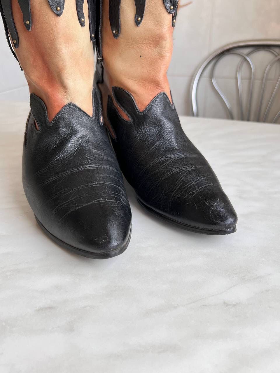 Genuine Leather × Vintage Vintage Black Flame Fire Leather High Woman's Boots Heels Size US 7 / IT 37 - 8 Thumbnail