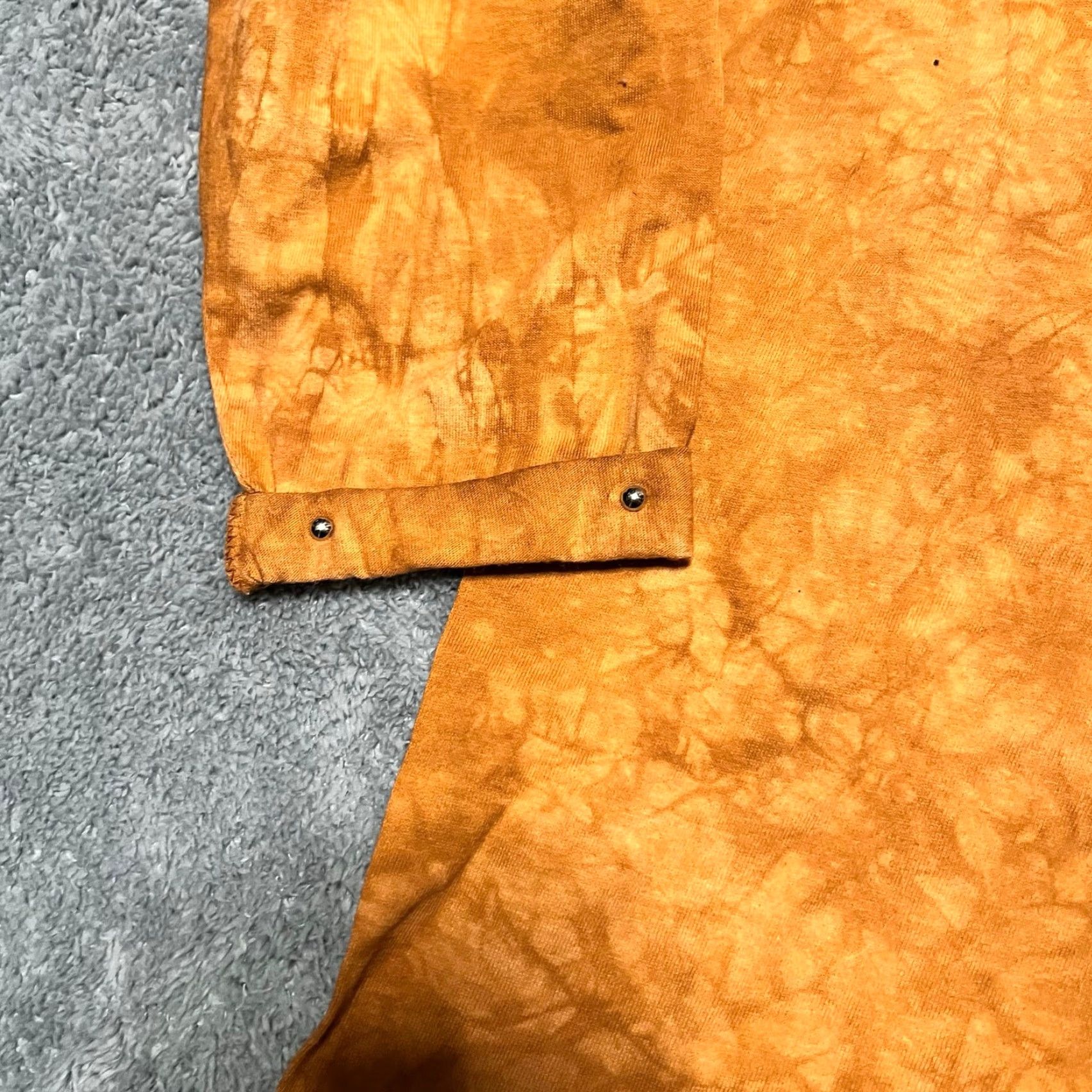 Vintage VINTAGE BOSS Western Shirt Womens One Size Marbled Suede Fringe Studded Aztec Orange Blouse Womens Size ONE SIZE - 3 Thumbnail