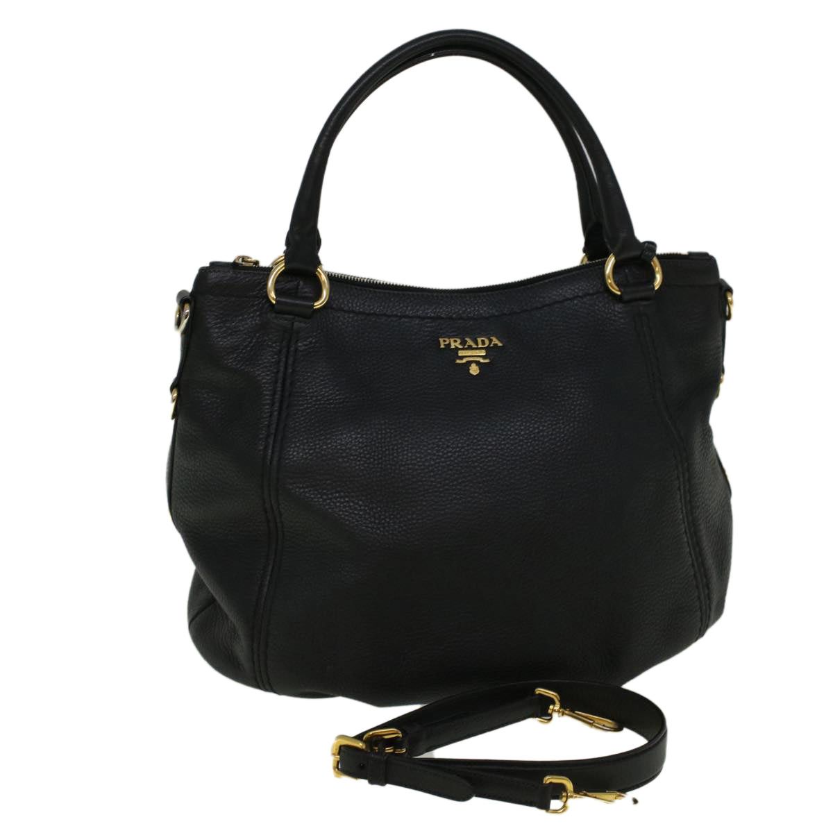 image of Prada Hand Bag Leather 2Way Black Auth Ki3642, Women's