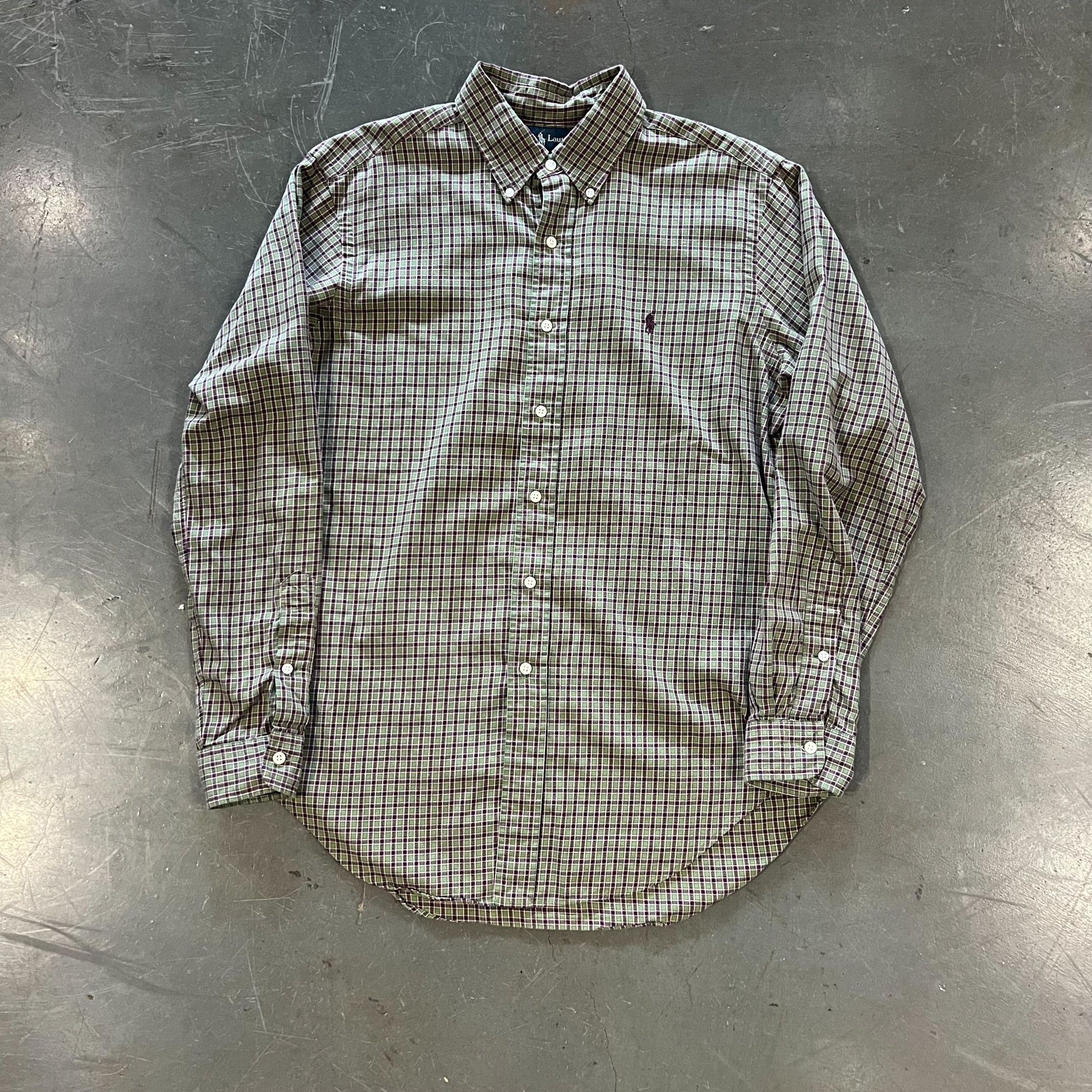 Vintage Ralph Lauren Checkered Oxford Shirt Green/Purple • M