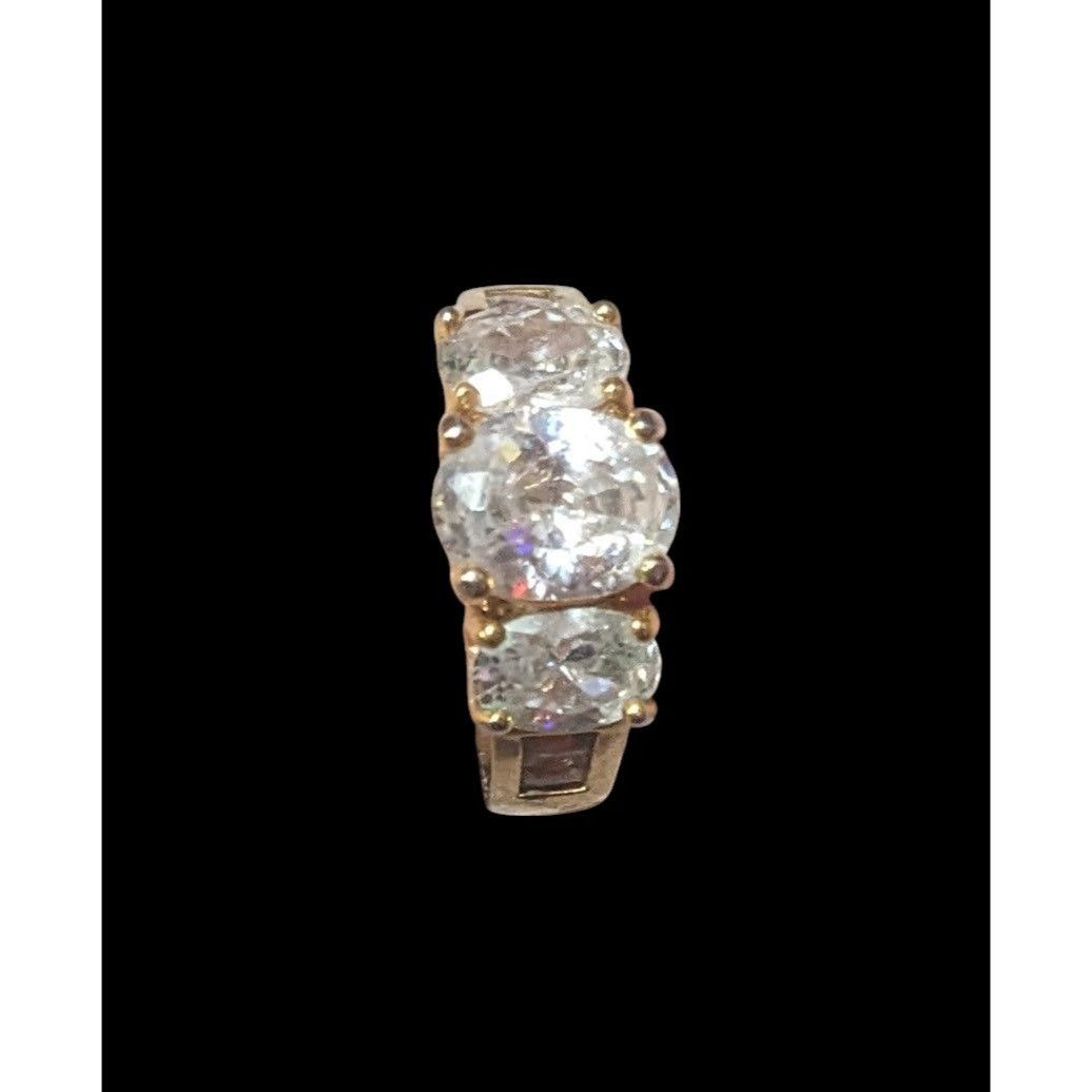 Other Glamorous Bright Gold Tone Large Three Stone Cubic Zirconia Size ONE SIZE - 15 Thumbnail