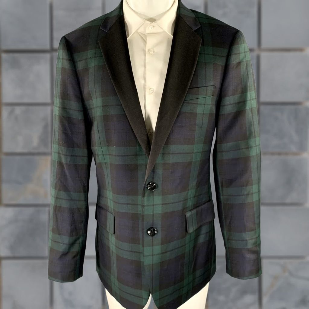 J.Crew J.CREW Green Navy Plaid Wool Tuxedo Sport Coat 42 Regular Size 42R - 1 Thumbnail