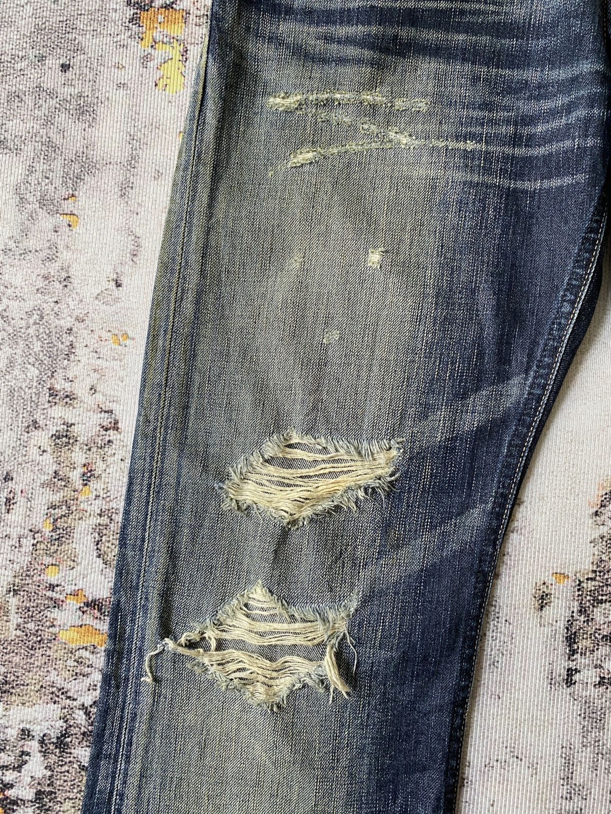 Japanese Brand Edwin 503 Blue Trip Claws Mark Distressed Flare Denim Size US 32 / EU 48 - 8 Thumbnail