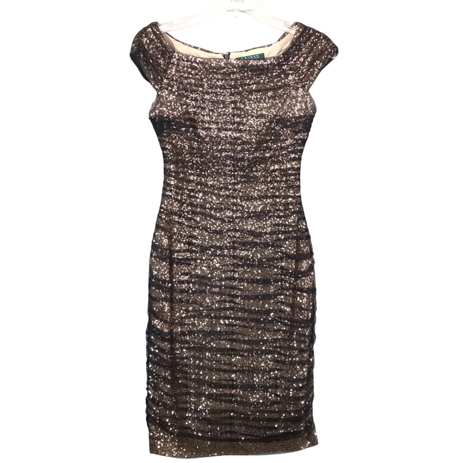 Ralph Lauren LRL Ralph Lauren Evening Gold Sequin Chiffon Bodycon Dress Size XS / US 0-2 / IT 36-38 - 1 Thumbnail