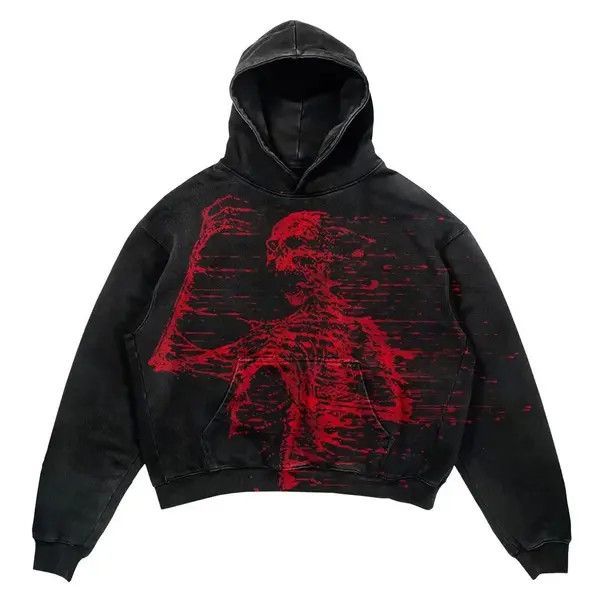 VIBE Vintage Streetwear Skeleton Graphic Hoodie Punk Gothic Style Size US L / EU 52-54 / 3 - 1 Thumbnail