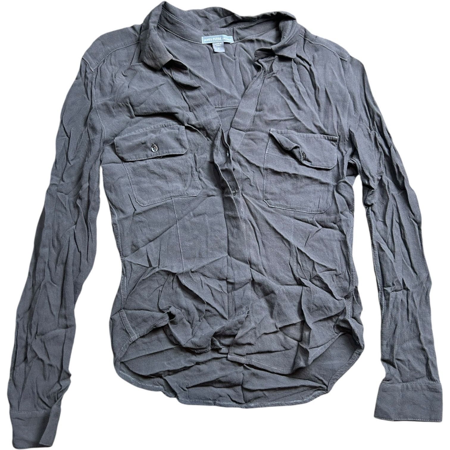 James Perse James Perse Grey Button Up Long Sleeve Top Size L / US 10 / IT 46 - 1 Thumbnail