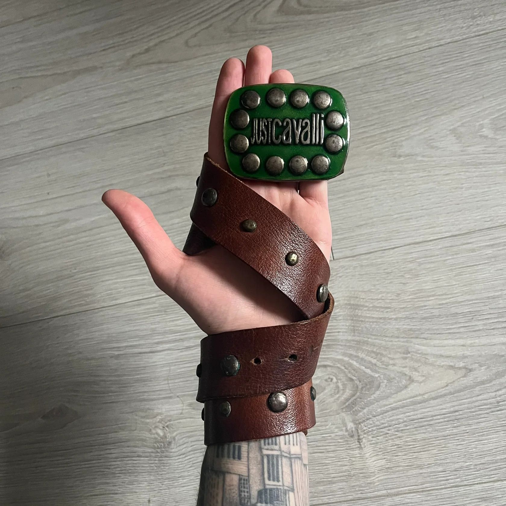Just Cavalli Just Cavalli Green Metal Buckle Studded Belt Size ONE SIZE - 1 Thumbnail