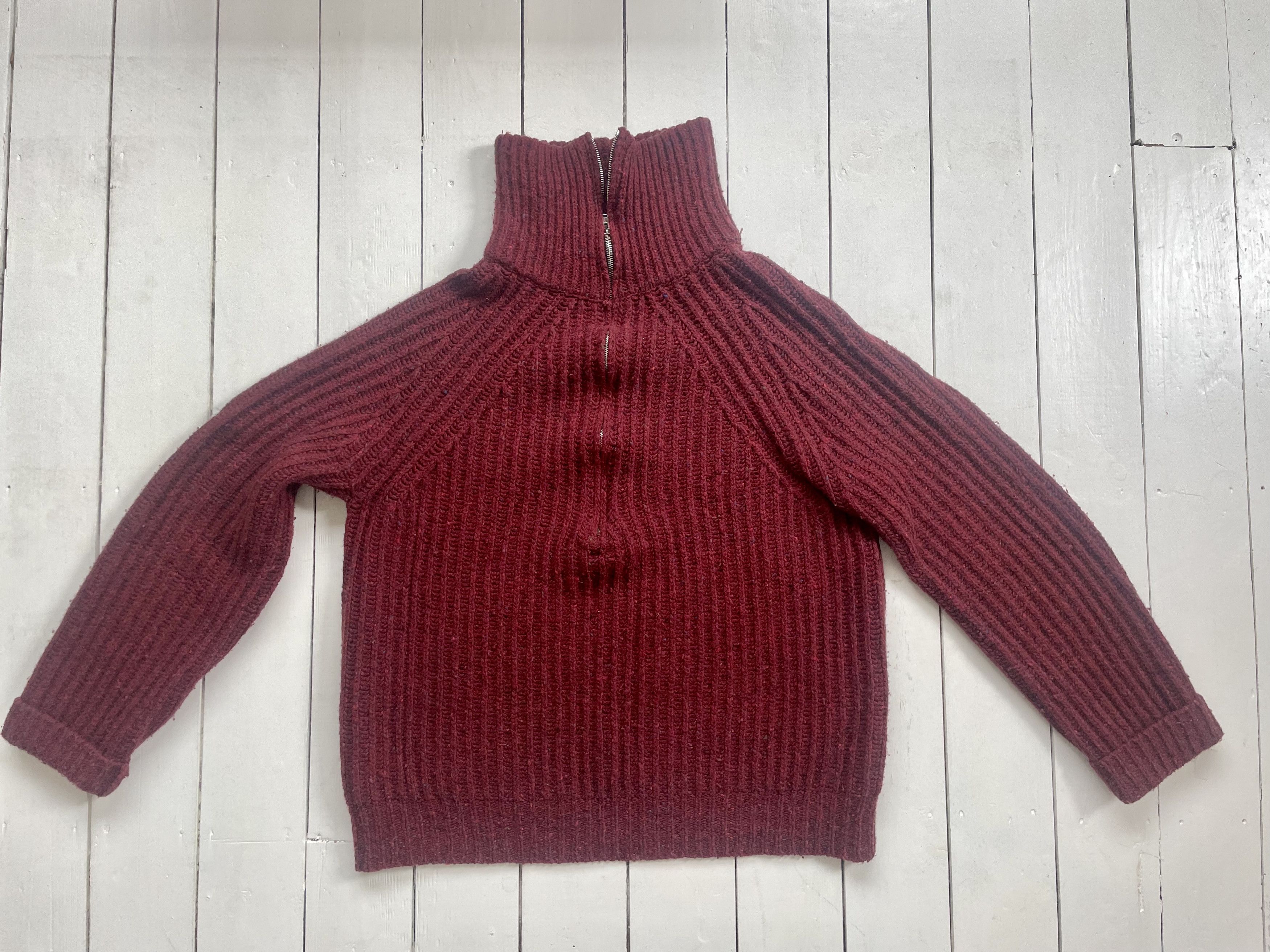 image of Marni Half Zip Collared Fishermen's Sweater in Wine (Size Medium)