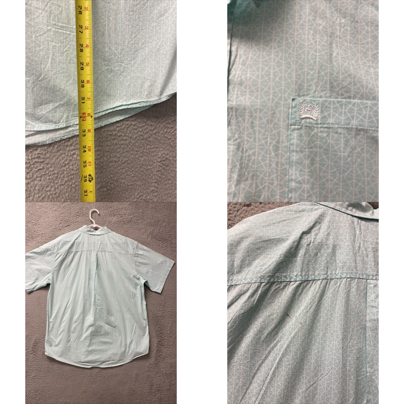 Vintage VINTAGE Cinch Men's Button-Up Shirt XXL Turquoise Cotton Diamond Print Long Sleeve Casual Business Party Size US XXL / EU 58 / 5 - 8 Thumbnail