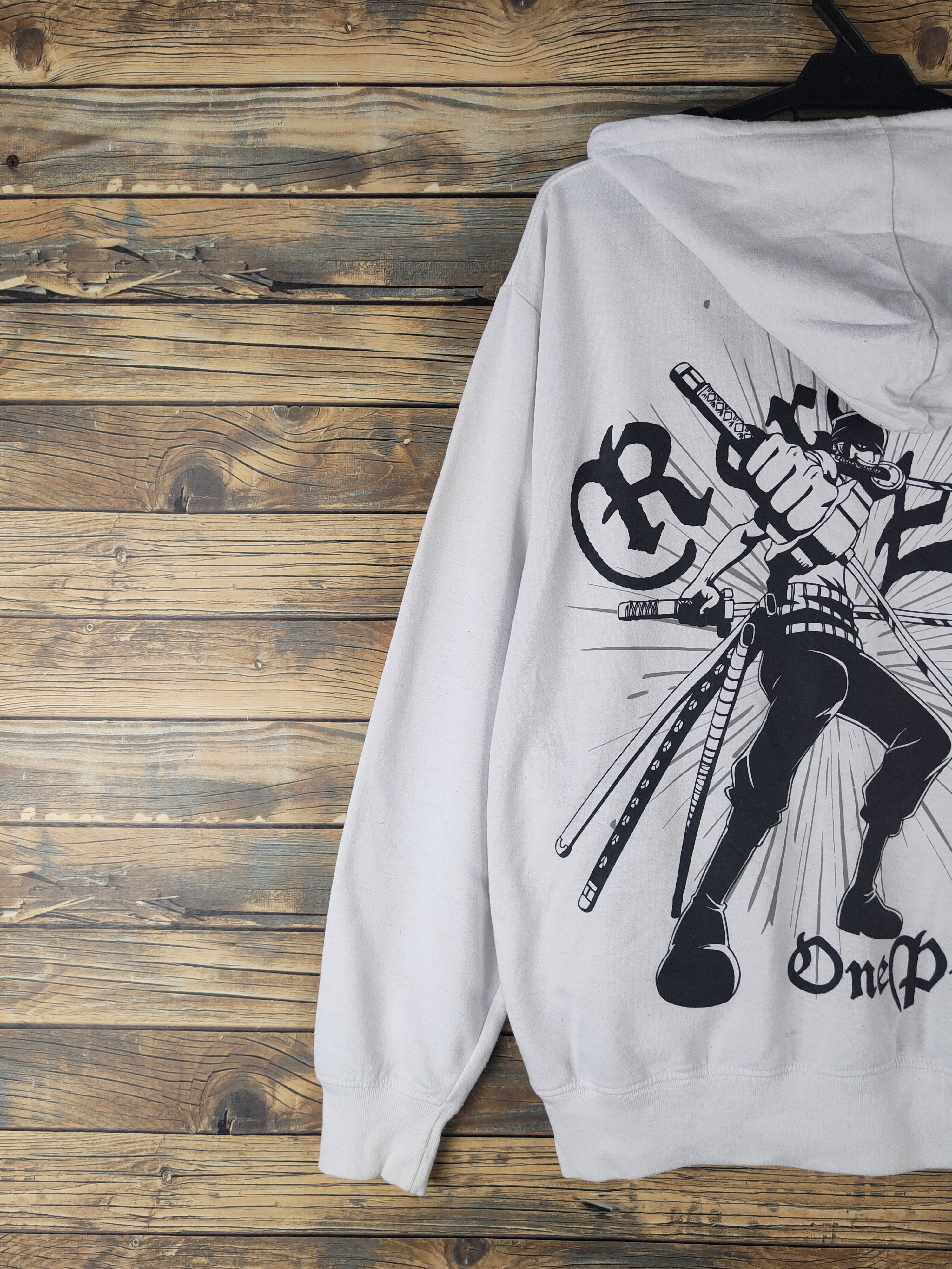 Anime DL One Piece White Zoro Hoodie Sweaters #2143 Size US L / EU 52-54 / 3 - 11 Thumbnail