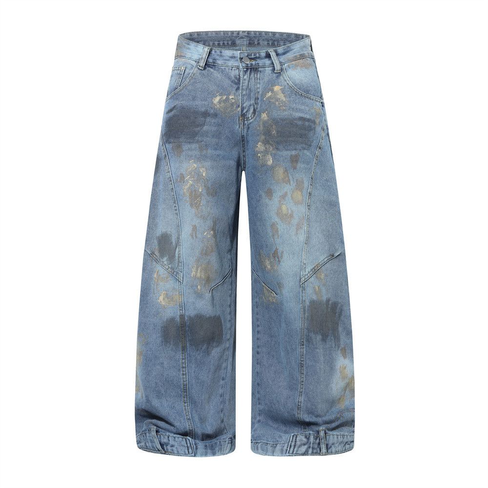 Japanese Brand × Jean Men's wide-leg ink-splashed distressed dirty scimitar jeans Size US 32 / EU 48 - 1 Thumbnail