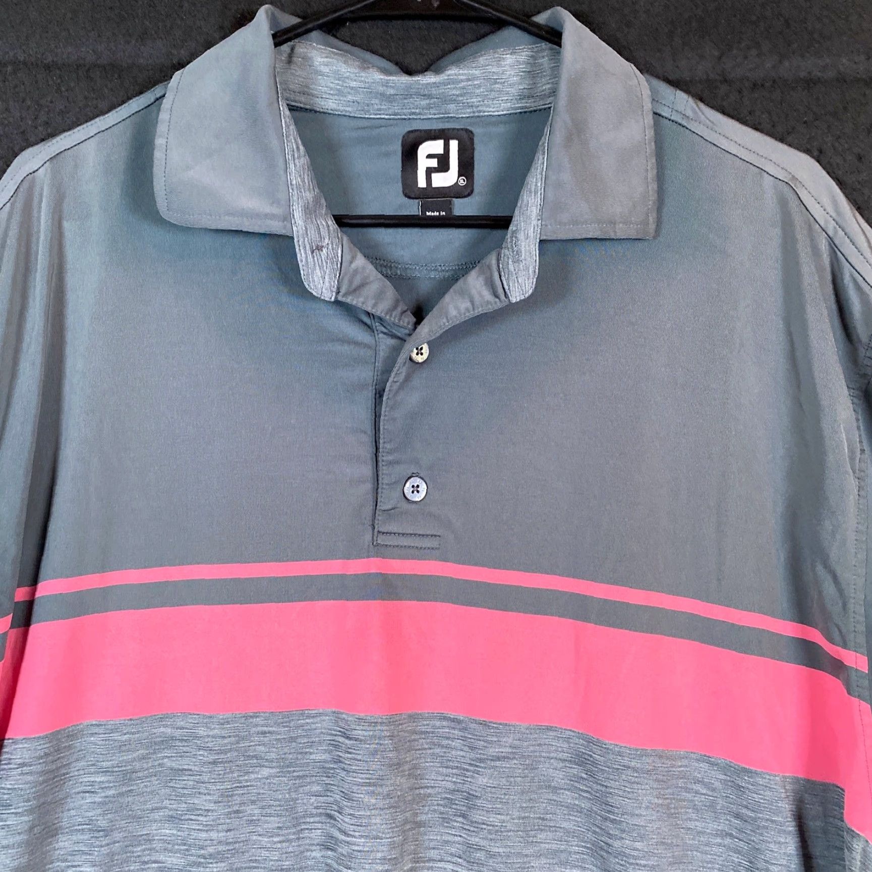 Footjoy FootJoy Mens Polo Shirt Gray Pink Stripe Short Sleeve Collared XL Athletic Golf Casual Workwear Size US XL / EU 56 / 4 - 2 Thumbnail