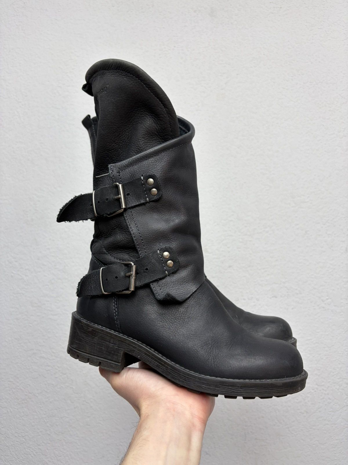 If Six Was Nine Vintage Italian AS 98 Rick Owens Style Leather Biker Boots Size US 7 / IT 37 - 2 Thumbnail