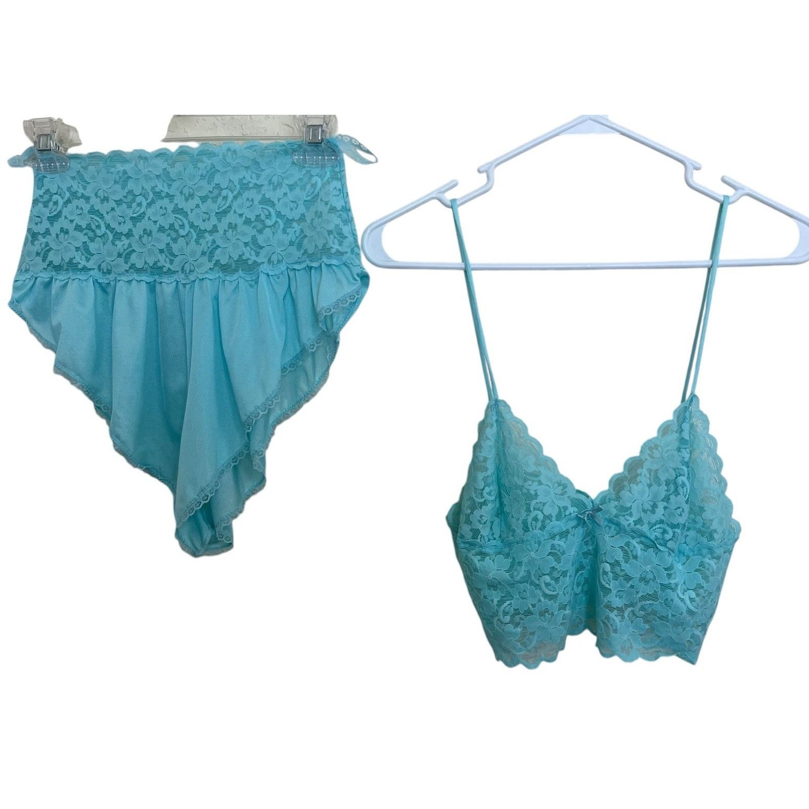 Vintage Alana Gale | Vintage Aqua Blue French Cut Panties Bralette Size ONE SIZE - 2 Thumbnail