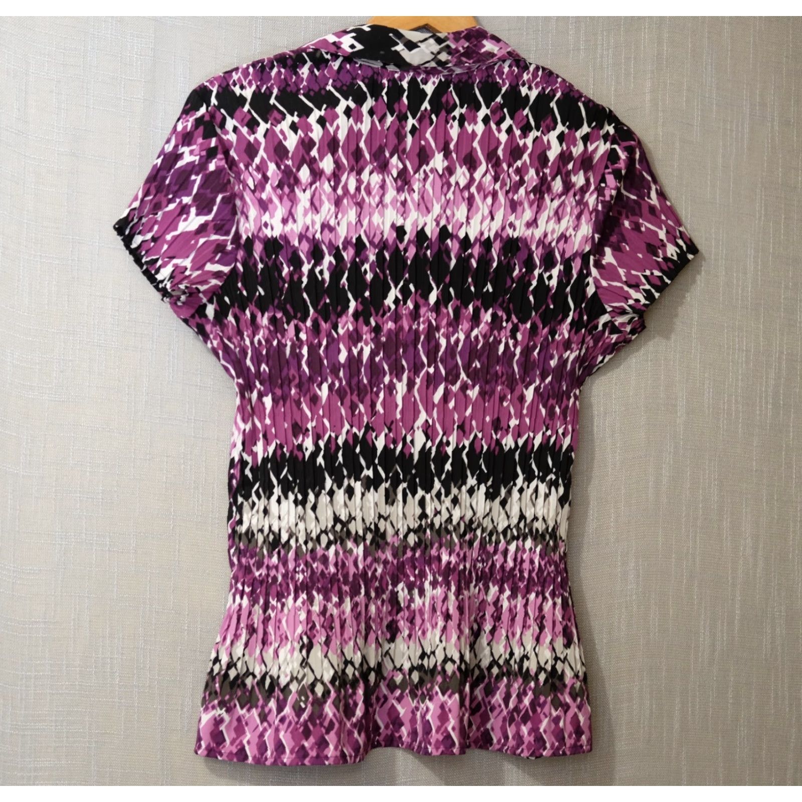 Vintage VINTAGE Apt 9 Crinkle Shirt Black/White/Grey/Purple Stretch Women's XL #H97-16 Size XL / US 12-14 / IT 48-50 - 4 Thumbnail