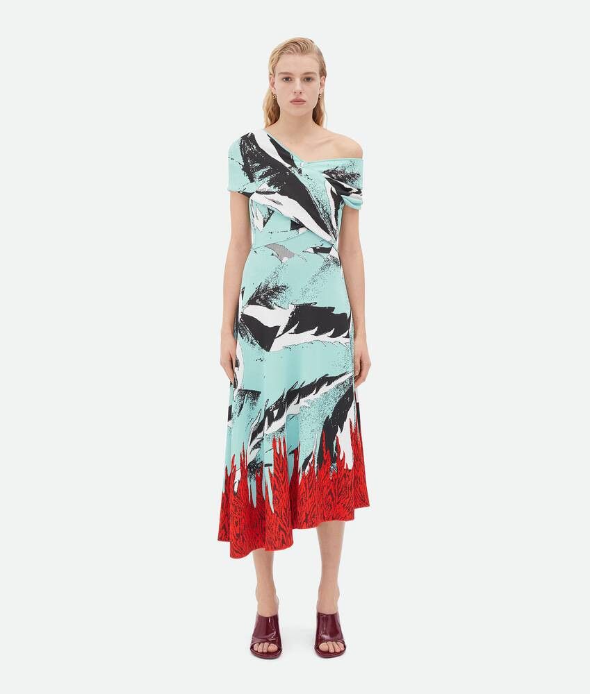 Bottega Veneta o1bcso1str0225 Graphic Jacquard Asymmetric Midi Dress Size L / US 10 / IT 46 - 1 Thumbnail