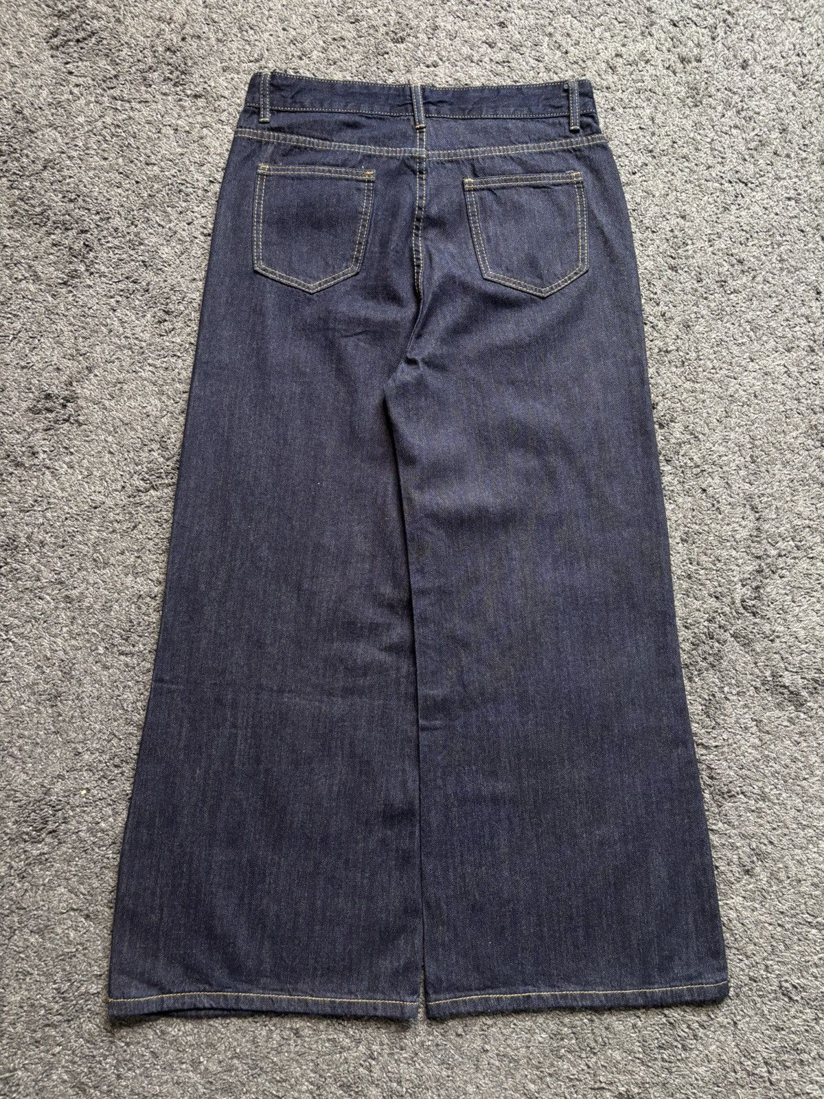 Jean × Vintage Vintage streetwear yellow stitches marine blue baggy jeans Size US 35 - 12 Thumbnail