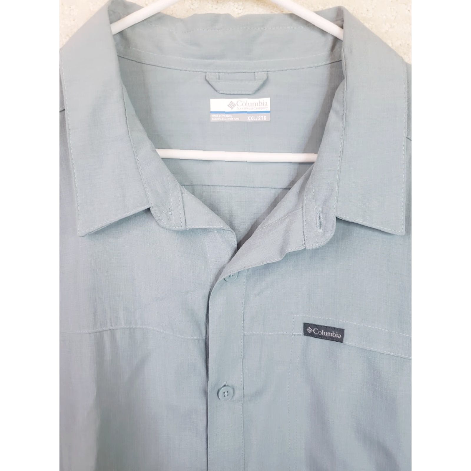 Vintage Columbia Men's Button-Up Shirt Short Sleeve Green Omni-Wick Solid Poly 2XL Mens Size US XXL / EU 58 / 5 - 6 Thumbnail