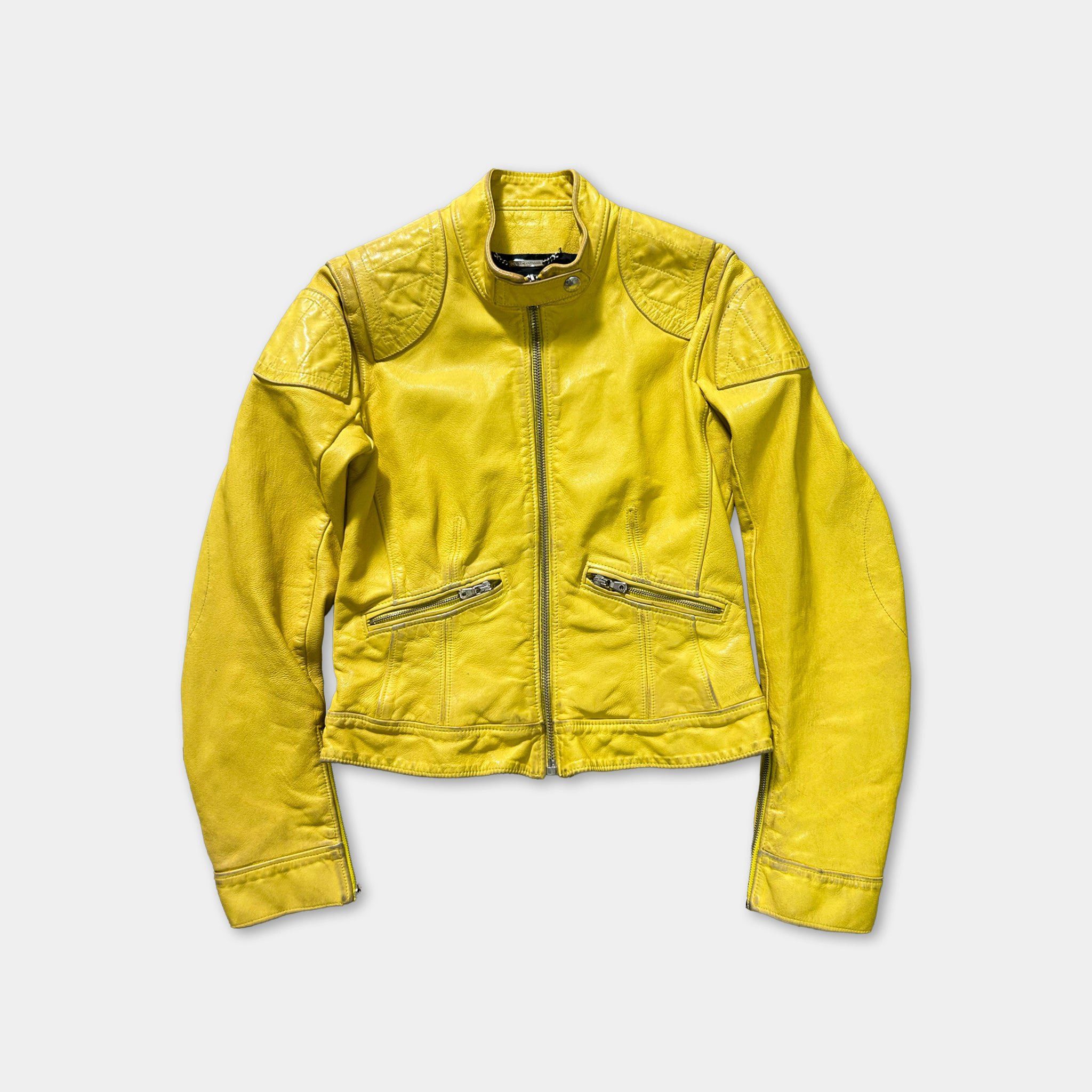 Dolce & Gabbana Dolce & Gabbana 00's Yellow Leather Padded Jacket Size US S / EU 44-46 / 1 - 1 Thumbnail