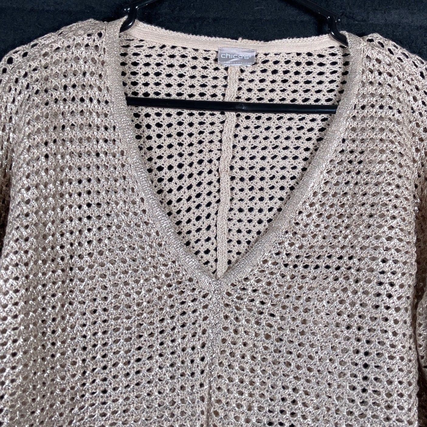 Vintage Chicos Womens Sweater Brown V-Neck Open Knit Pullover Long Sleeve L Regular Knit Pullover Size L / US 10 / IT 46 - 2 Thumbnail