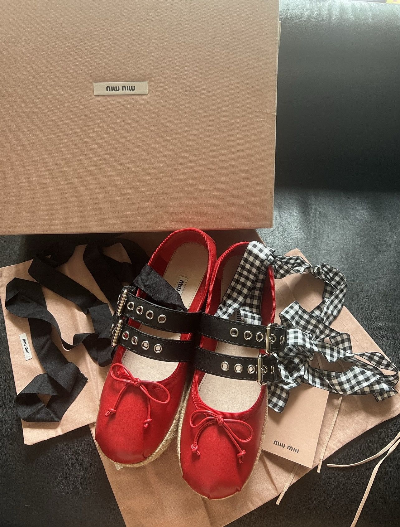 Miu Miu 🔥 Miu Miu Girl iconic leather ballerina ballet shoes Size US 5 / EU 37 - 2 Thumbnail