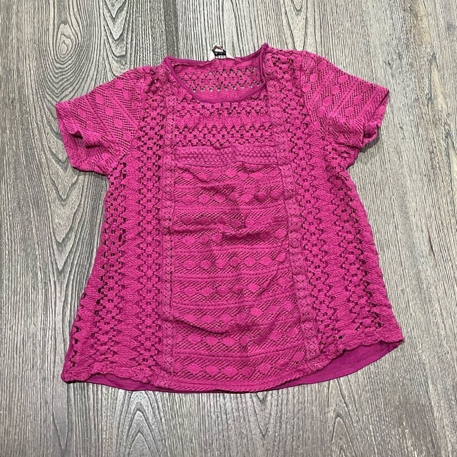 Lucky Brand Lucky Brand Top Crochet Crewneck Bohemian Magenta XS Size XS / US 0-2 / IT 36-38 - 1 Thumbnail