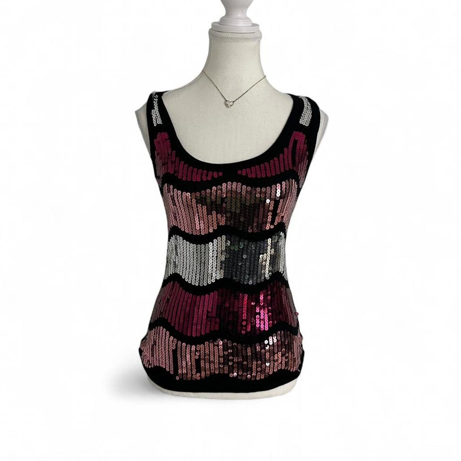 Other Pink + Black Sequin Going Out GlamTank Size Small 98% Cotton Size S / US 4 / IT 40 - 1 Thumbnail