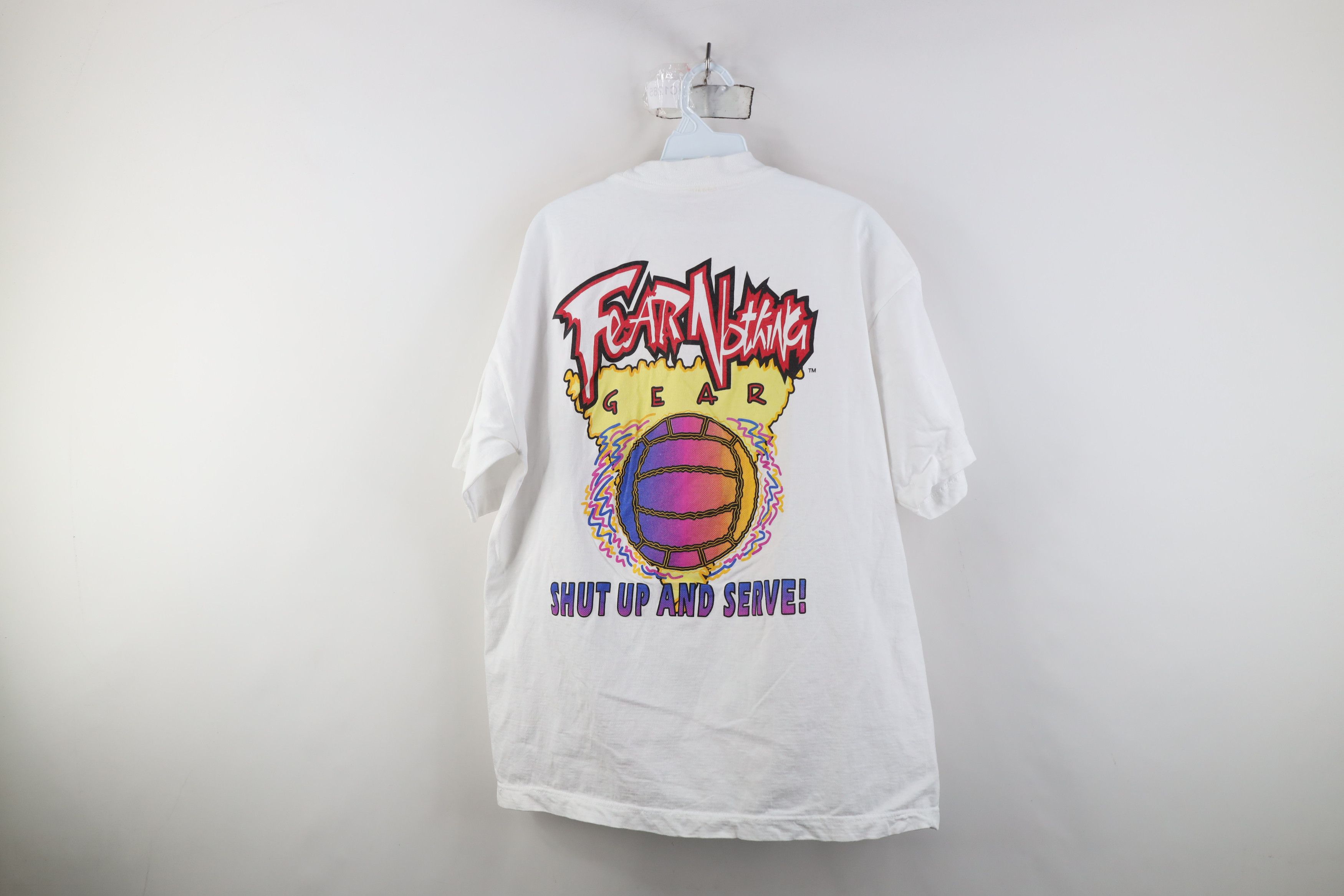 Vintage Vintage 90s Fear Nothing Volleyball T-Shirt White Cotton Size US XL / EU 56 / 4 - 11 Thumbnail