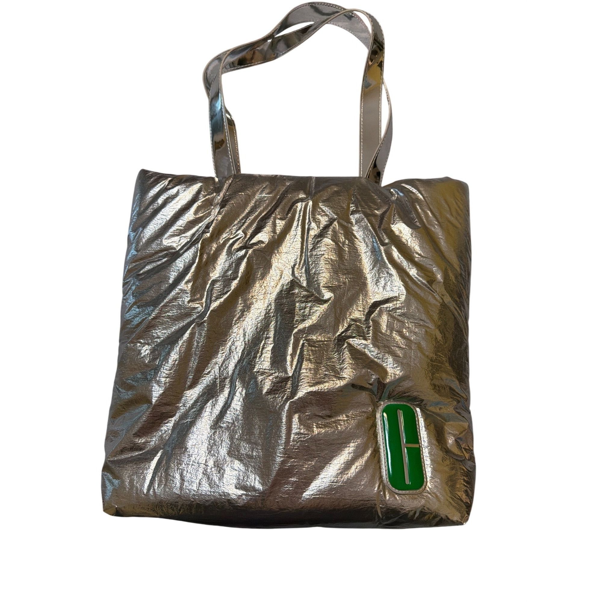 Other Clinique Silver Metallic Puffer Style Tote Green Interior Sn Size ONE SIZE - 1 Thumbnail